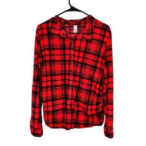 No Boundaries Extra Large XL Red & Black Plaid Long Sleeves Button Up Shirt top